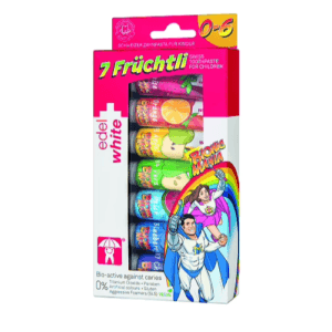 Kem đánh răng trẻ em 0-6 tuổi 7 vị edel white 7 Fruchtli (Hộp/7Tuýp/9.4ml)