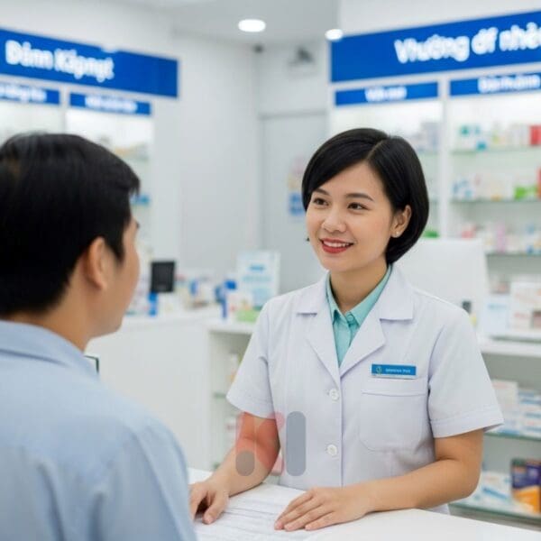 Dược sĩ Nhà thuốc Khải Hoàn tư vấn sức khỏe cho khách hàng.