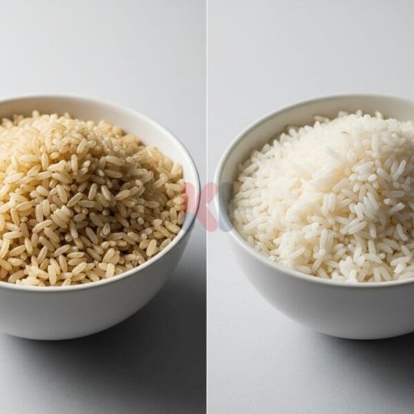 So sánh gạo lứt và gạo trắng đã nấu chín - hai loại carb phổ biến.