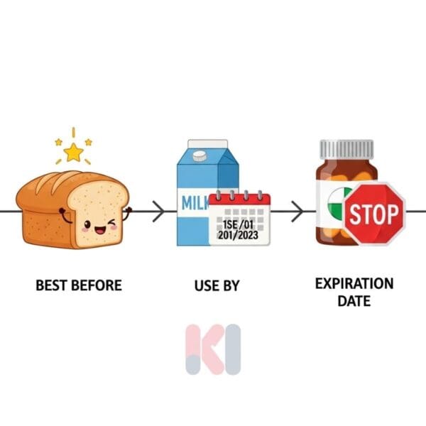 Infographic phân biệt các loại hạn sử dụng: Best Before, Use By, và Expiration Date
