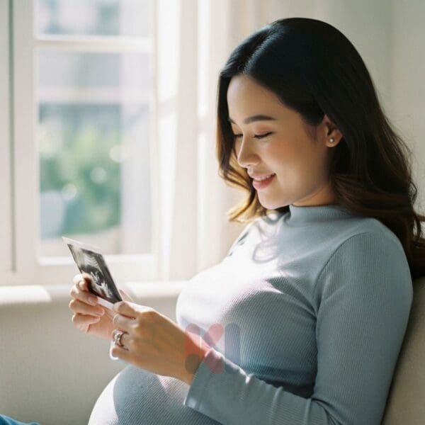 Mẹ bầu an tâm xem ảnh siêu âm thai nhi.
