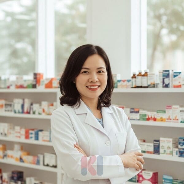 Dược sĩ tại Nhà thuốc Khải Hoàn tư vấn chăm sóc răng miệng.