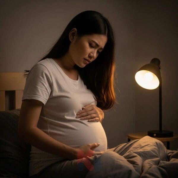 Mẹ bầu khó chịu vào ban đêm vì thai nhi đạp vào bàng quang.