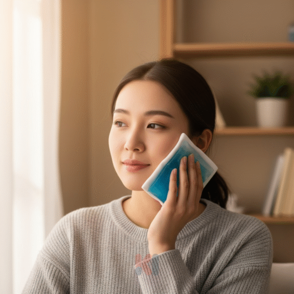 Hướng dẫn cách chườm lạnh bằng túi đá để giảm sưng hiệu quả sau khi nhổ răng khôn.