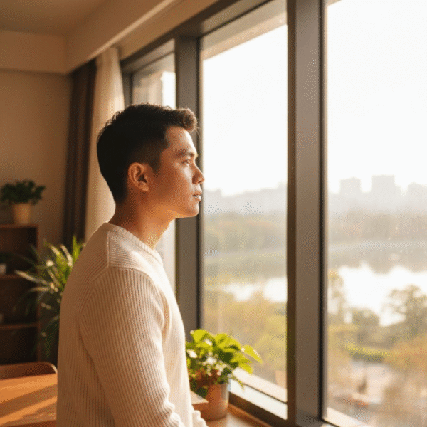 Một người đàn ông khỏe mạnh lạc quan, biểu tượng cho việc phục hồi và cải thiện chất lượng tinh trùng.