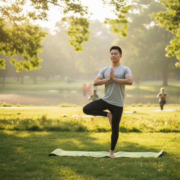 Người đàn ông tập yoga, một phương pháp tập luyện thông minh và hiệu quả giúp phục hồi tinh trùng.