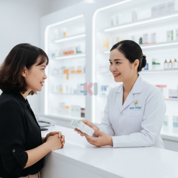 Dược sĩ Nhà Thuốc Khải Hoàn tư vấn về các yếu tố nguy cơ và cách phòng ngừa ung thư dạ dày cho khách hàng.